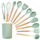 Kit Utensílios de Cozinha Silicone com Cabo de Madeira